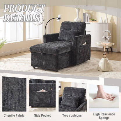Multifunctional Lazy Person Sofa Recliner with Storage Backrest and Cell Phone Bracket in Chenille for Living Room or Bedroom-海智集-Default-
