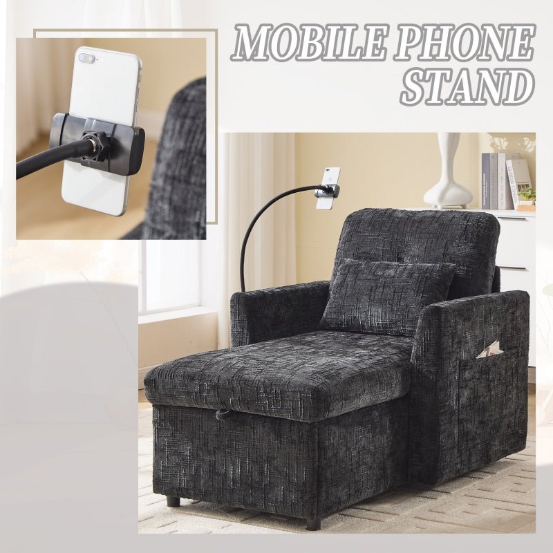 Multifunctional Lazy Person Sofa Recliner with Storage Backrest and Cell Phone Bracket in Chenille for Living Room or Bedroom - 海智集