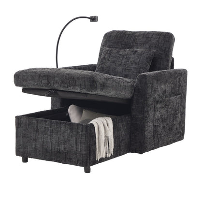 Multifunctional Lazy Person Sofa Recliner with Storage Backrest and Cell Phone Bracket in Chenille for Living Room or Bedroom-海智集-Default-