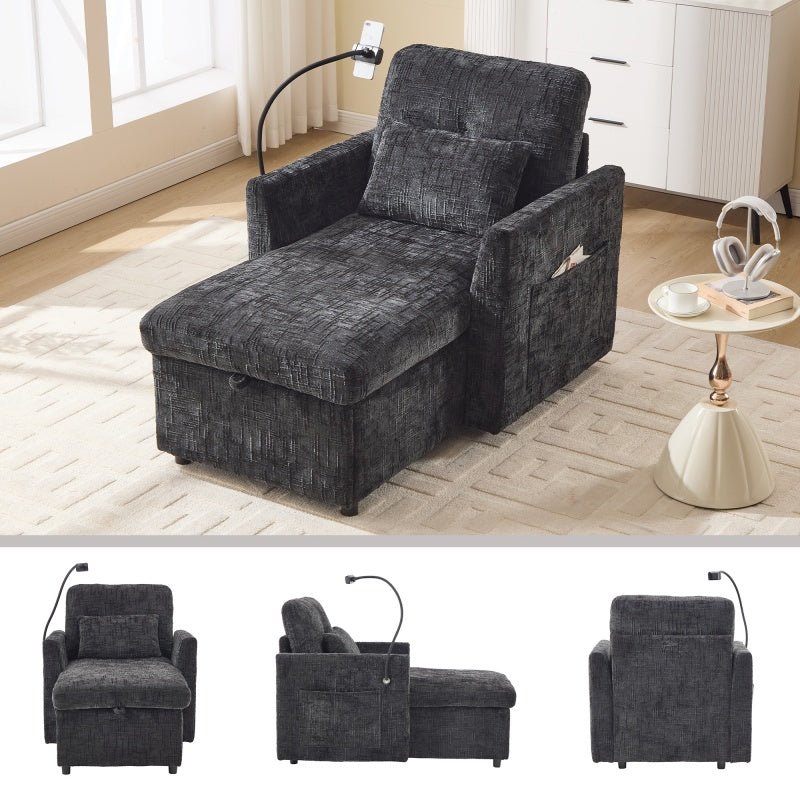Multifunctional Lazy Person Sofa Recliner with Storage Backrest and Cell Phone Bracket in Chenille for Living Room or Bedroom - 海智集