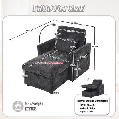 Multifunctional Lazy Person Sofa Recliner with Storage Backrest and Cell Phone Bracket in Chenille for Living Room or Bedroom-海智集-Default-
