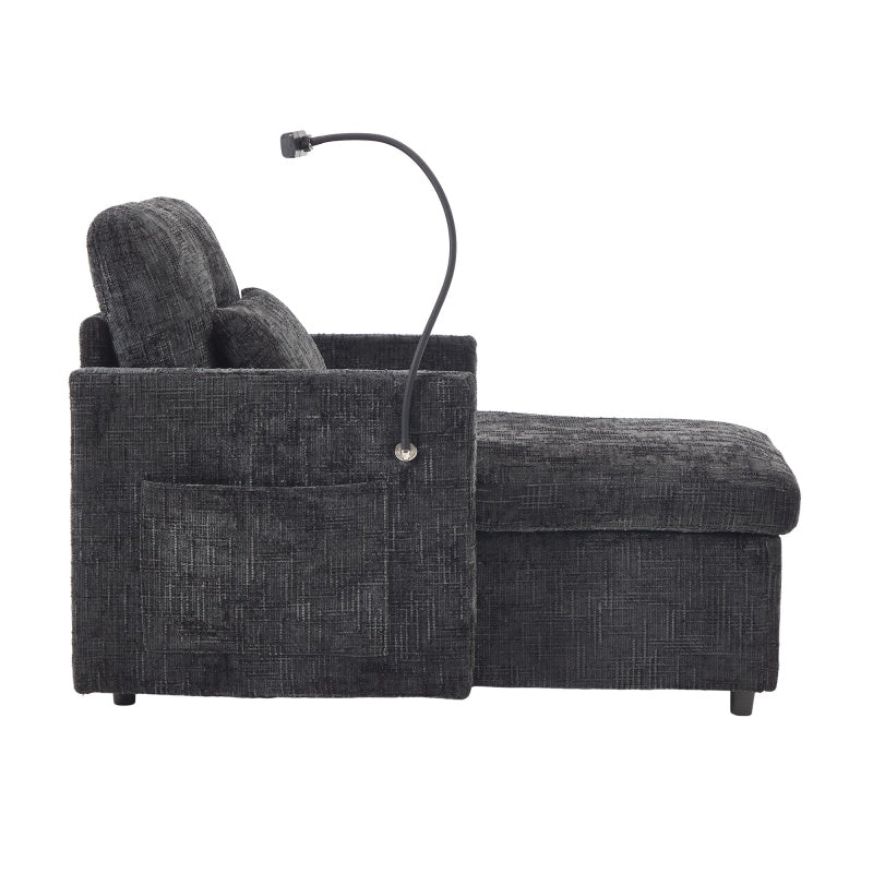 Multifunctional Lazy Person Sofa Recliner with Storage Backrest and Cell Phone Bracket in Chenille for Living Room or Bedroom - 海智集