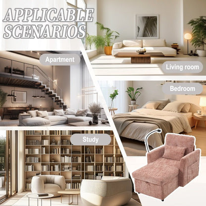 Multifunctional Lazy Person Sofa Recliner with Storage Backrest and Cell Phone Bracket in Pink Chenille for Living Room and Bedroom-海智集-Default-