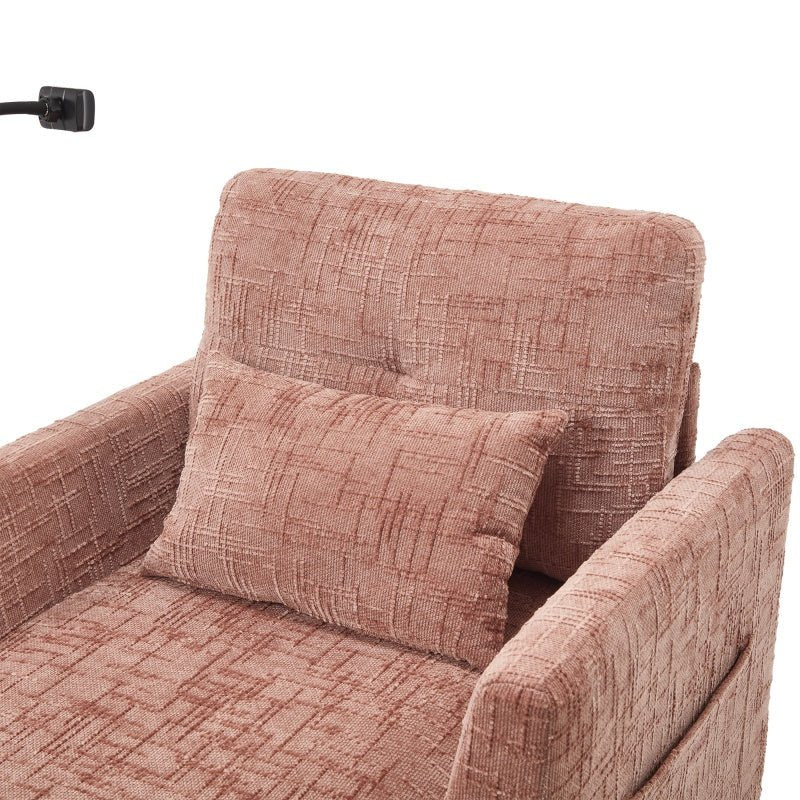 Multifunctional Lazy Person Sofa Recliner with Storage Backrest and Cell Phone Bracket in Pink Chenille for Living Room and Bedroom - 海智集