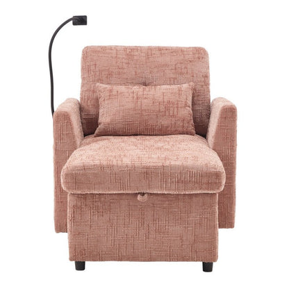 Multifunctional Lazy Person Sofa Recliner with Storage Backrest and Cell Phone Bracket in Pink Chenille for Living Room and Bedroom - 海智集