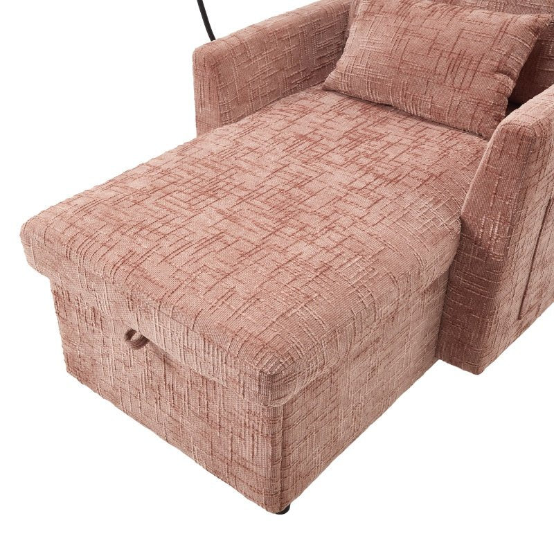 Multifunctional Lazy Person Sofa Recliner with Storage Backrest and Cell Phone Bracket in Pink Chenille for Living Room and Bedroom - 海智集