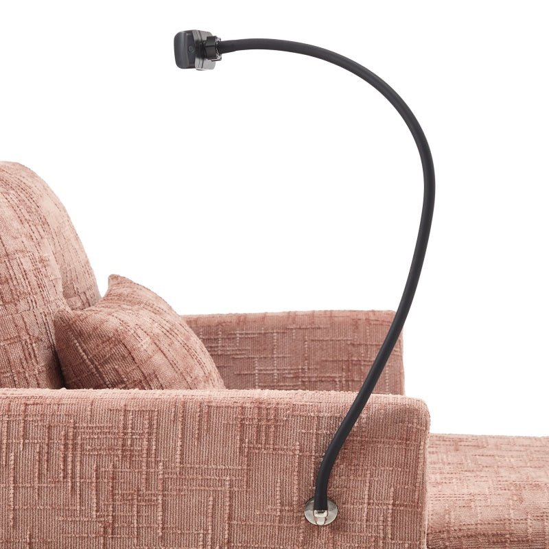 Multifunctional Lazy Person Sofa Recliner with Storage Backrest and Cell Phone Bracket in Pink Chenille for Living Room and Bedroom-海智集-Default-