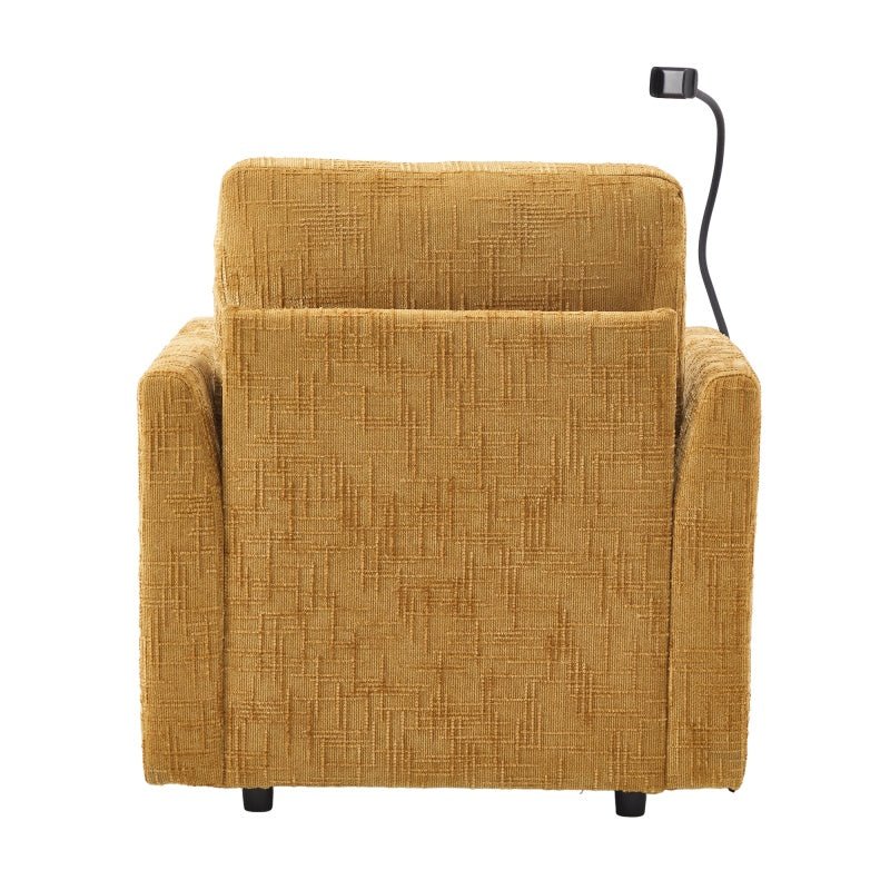 Multifunctional Lazy Sofa Recliner with Storage and Phone Bracket in Mustard Yellow Chenille for Living Room - 海智集
