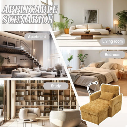 Multifunctional Lazy Sofa Recliner with Storage and Phone Bracket in Mustard Yellow Chenille for Living Room-海智集-Default-