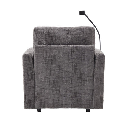 Multifunctional Recliner with Storage Backrest and Cell Phone Bracket in Gray Chenille for Living Room and Bedroom-海智集-Default-