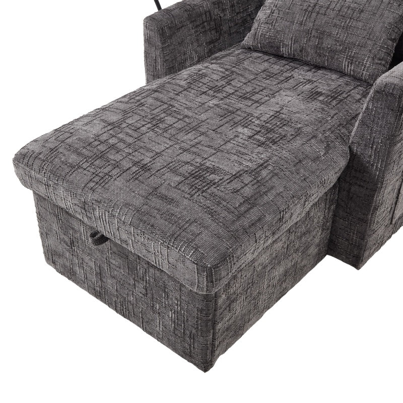 Multifunctional Recliner with Storage Backrest and Cell Phone Bracket in Gray Chenille for Living Room and Bedroom - 海智集