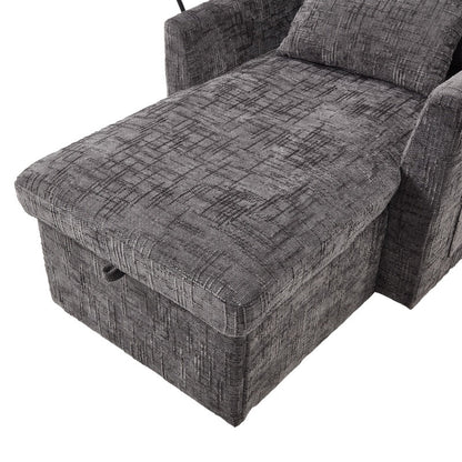 Multifunctional Recliner with Storage Backrest and Cell Phone Bracket in Gray Chenille for Living Room and Bedroom - 海智集