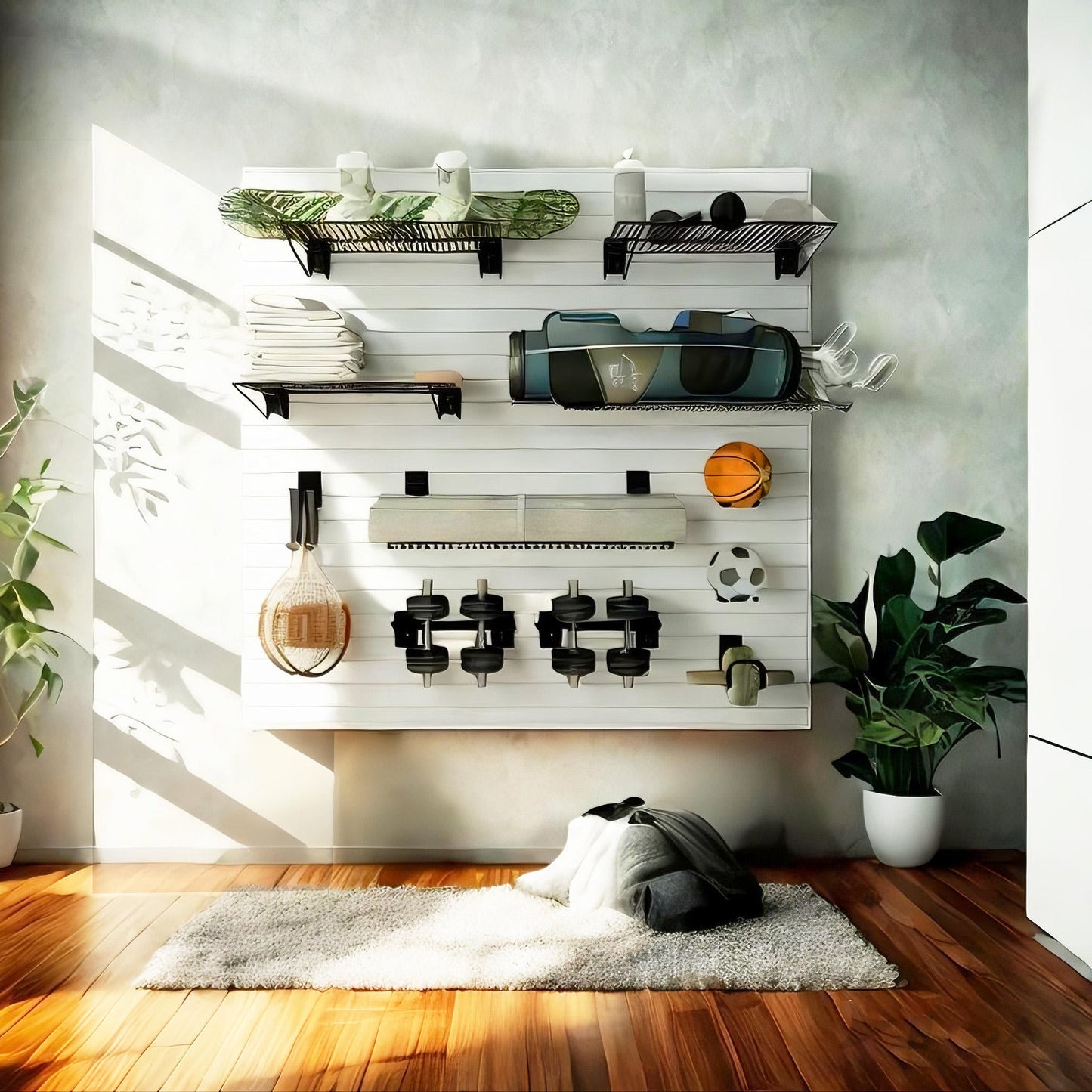 OEM Custom Interior Living Room Wood Slat Wall Storage Organizer Panels Garage Tool Storage Waterproof Wall Storage Panel - 海智集