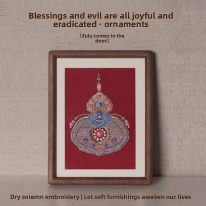 納福開運 · 福到門前刺繡畫｜七星高照 招財進寶 葫蘆吉祥掛畫 - 海智集