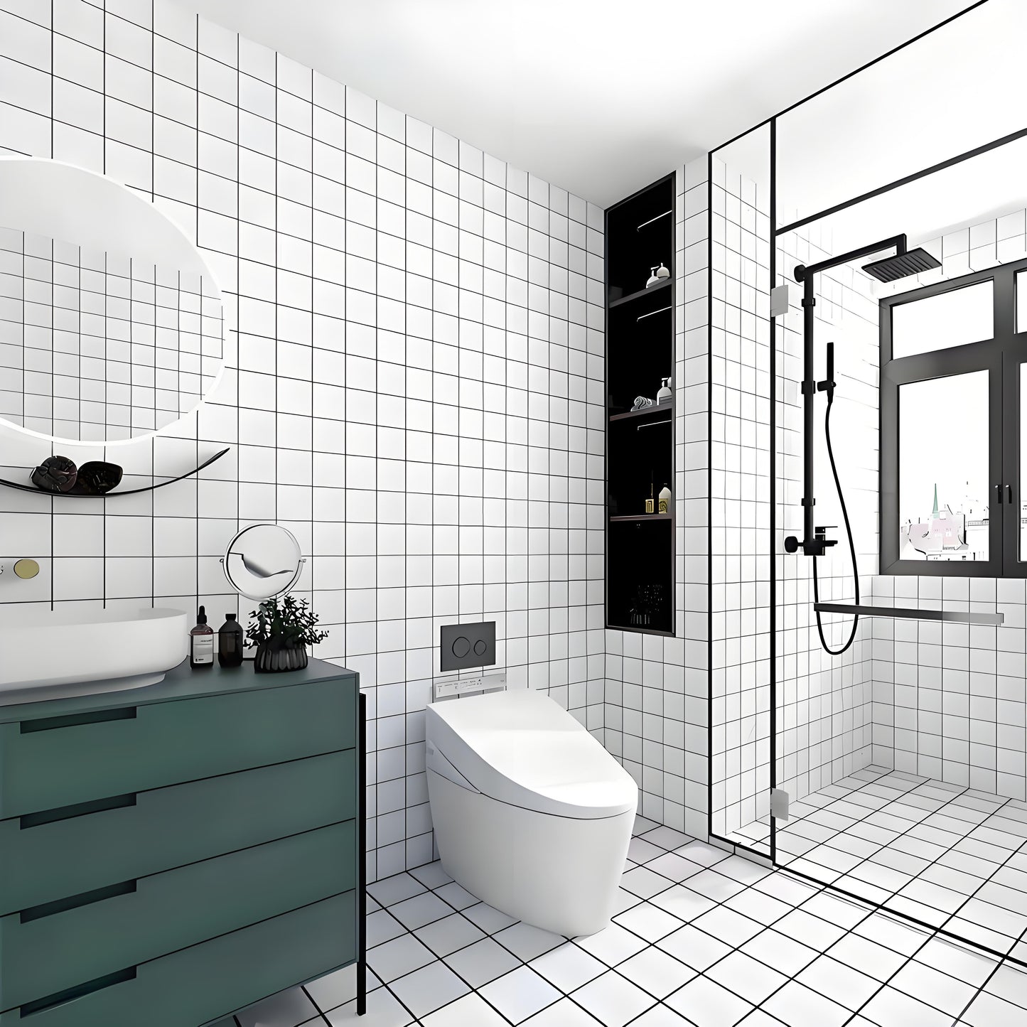 SPC Carved Board (Bathroom Small Tile Alternative) – 12x12 Interlocking Waterproof Anti - Slip Bathroom Flooring Tiles (10 Sqft/Box) - 海智集