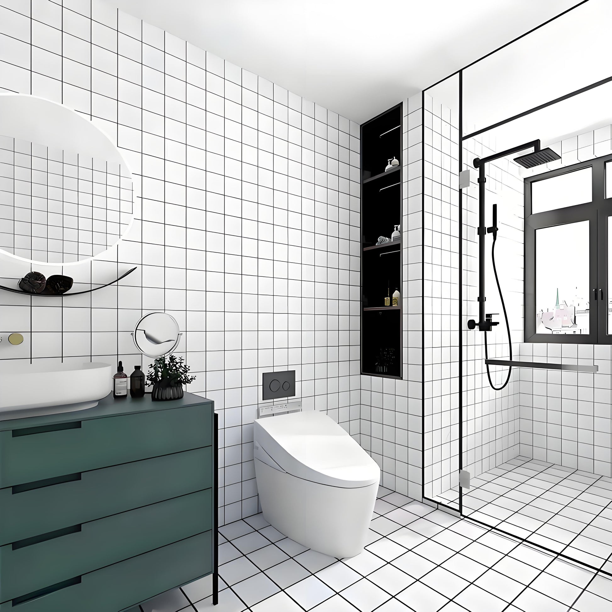 SPC Carved Board (Bathroom Small Tile Alternative) – 12x12 Interlocking Waterproof Anti - Slip Bathroom Flooring Tiles (10 Sqft/Box) - 海智集