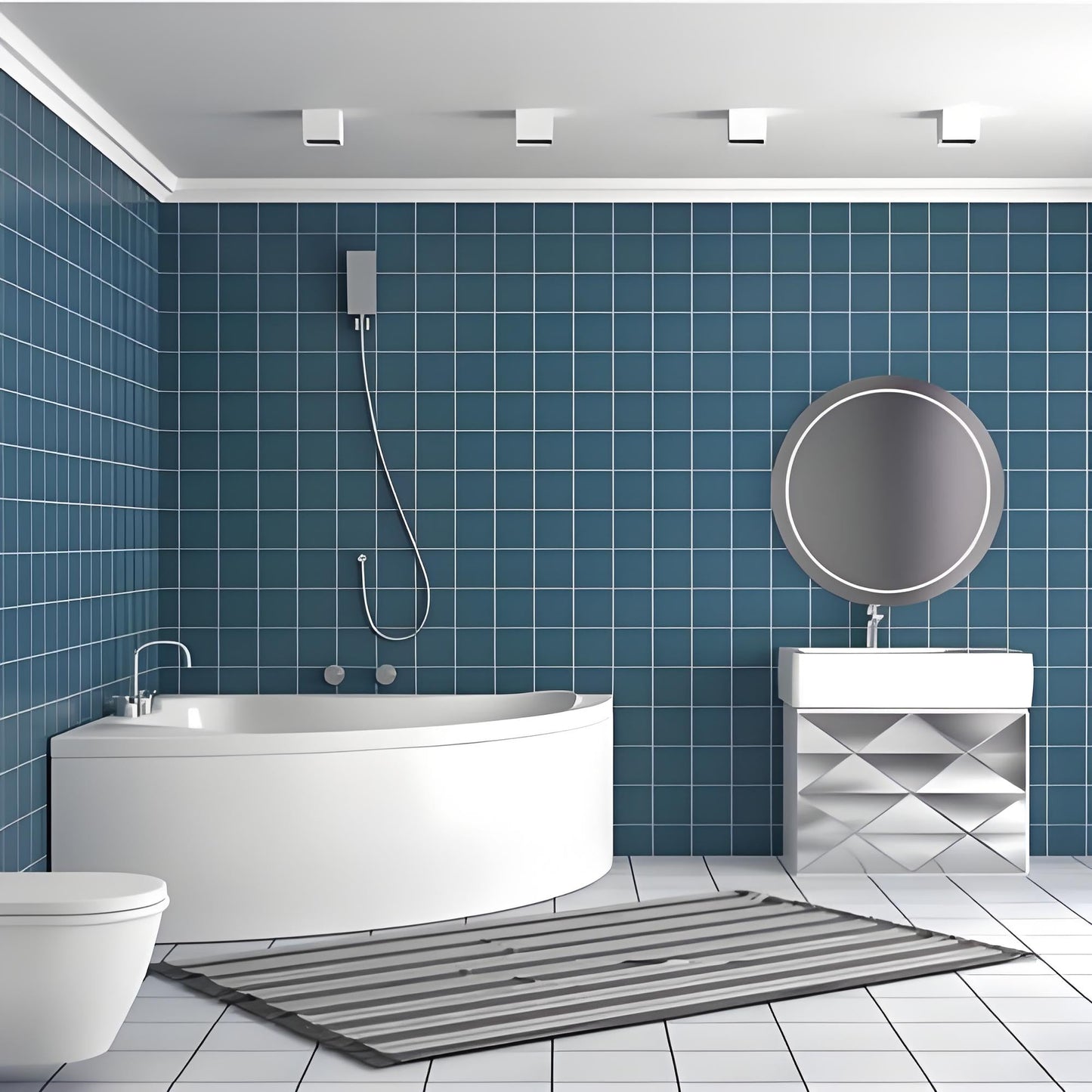 SPC Carved Board (Bathroom Small Tile Alternative) – 12x12 Interlocking Waterproof Anti - Slip Bathroom Flooring Tiles (10 Sqft/Box) - 海智集