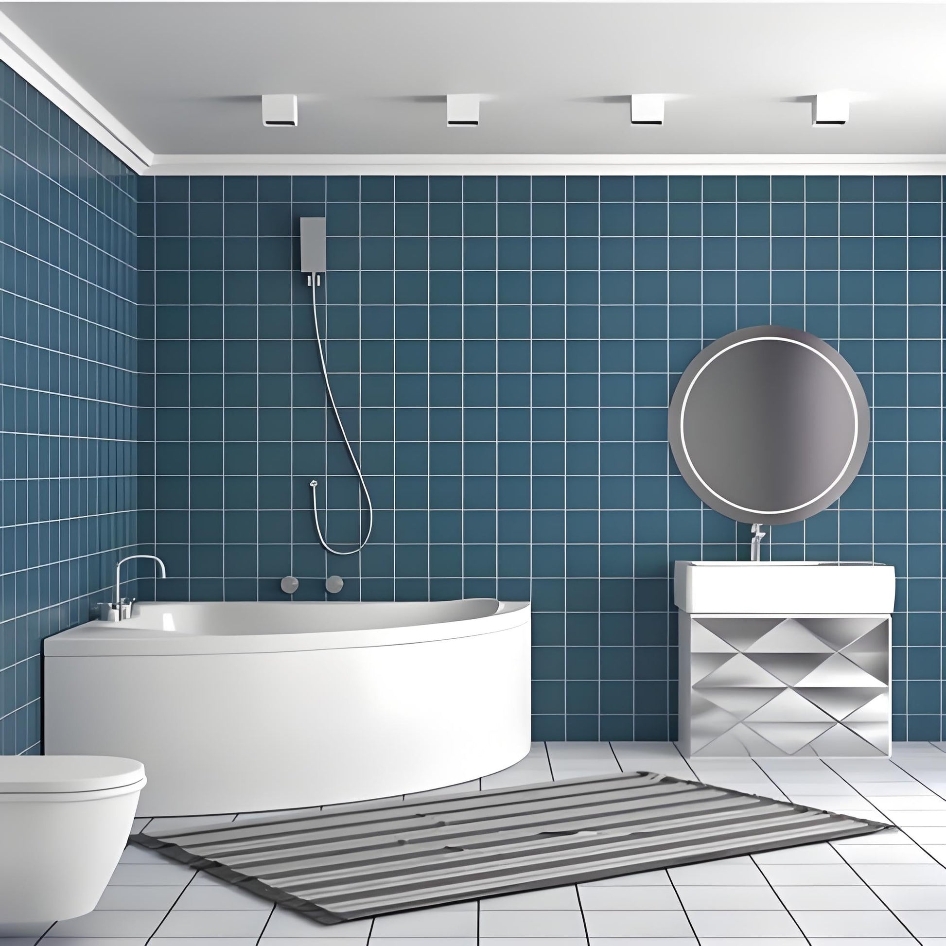 SPC Carved Board (Bathroom Small Tile Alternative) – 12x12 Interlocking Waterproof Anti - Slip Bathroom Flooring Tiles (10 Sqft/Box) - 海智集