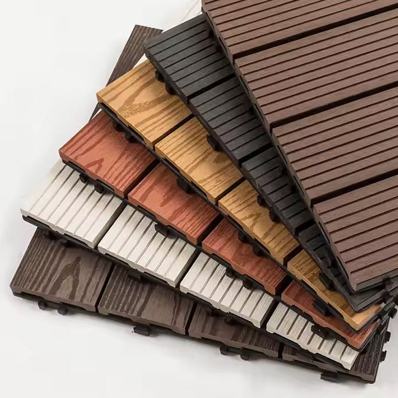 WPC Tile Teak Wood Composite Waterproof Interlocking Flooring Wood Deck Tile Plastic Base Outdoor DIY Floor Tiles-海智集-